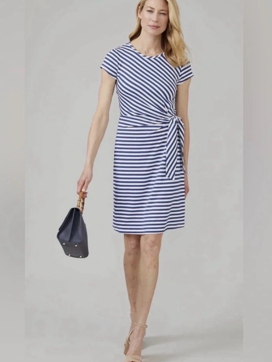J. McLaughlin Dresses & Skirts - J. McLaughlin Elora Dress Navy White Stripe Catalina Cloth Tie Waist Size Medium